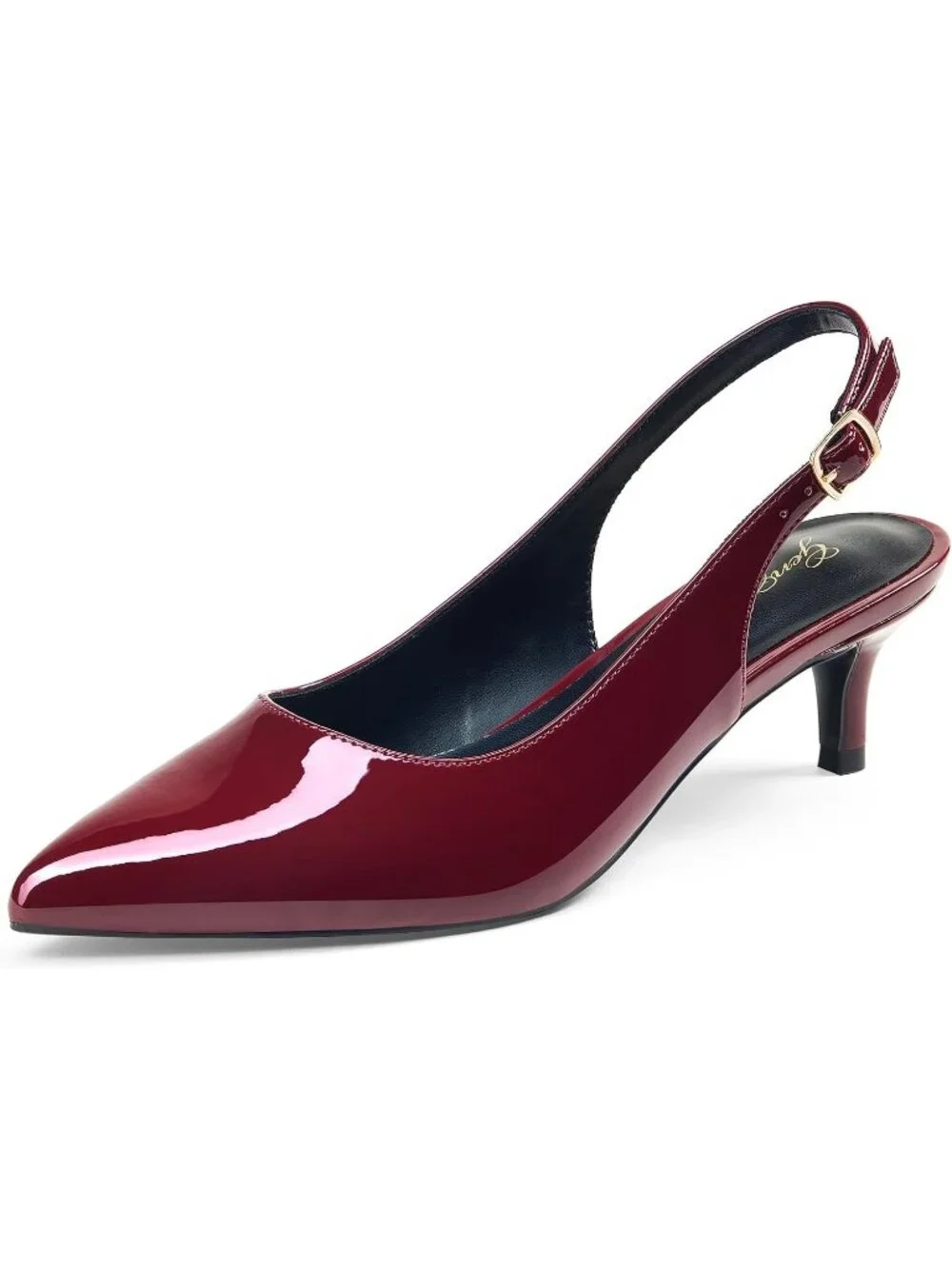 Women's Wine Red Patent Slingback Pump Pointed Closed Toe Low Kitten Heel Shoes